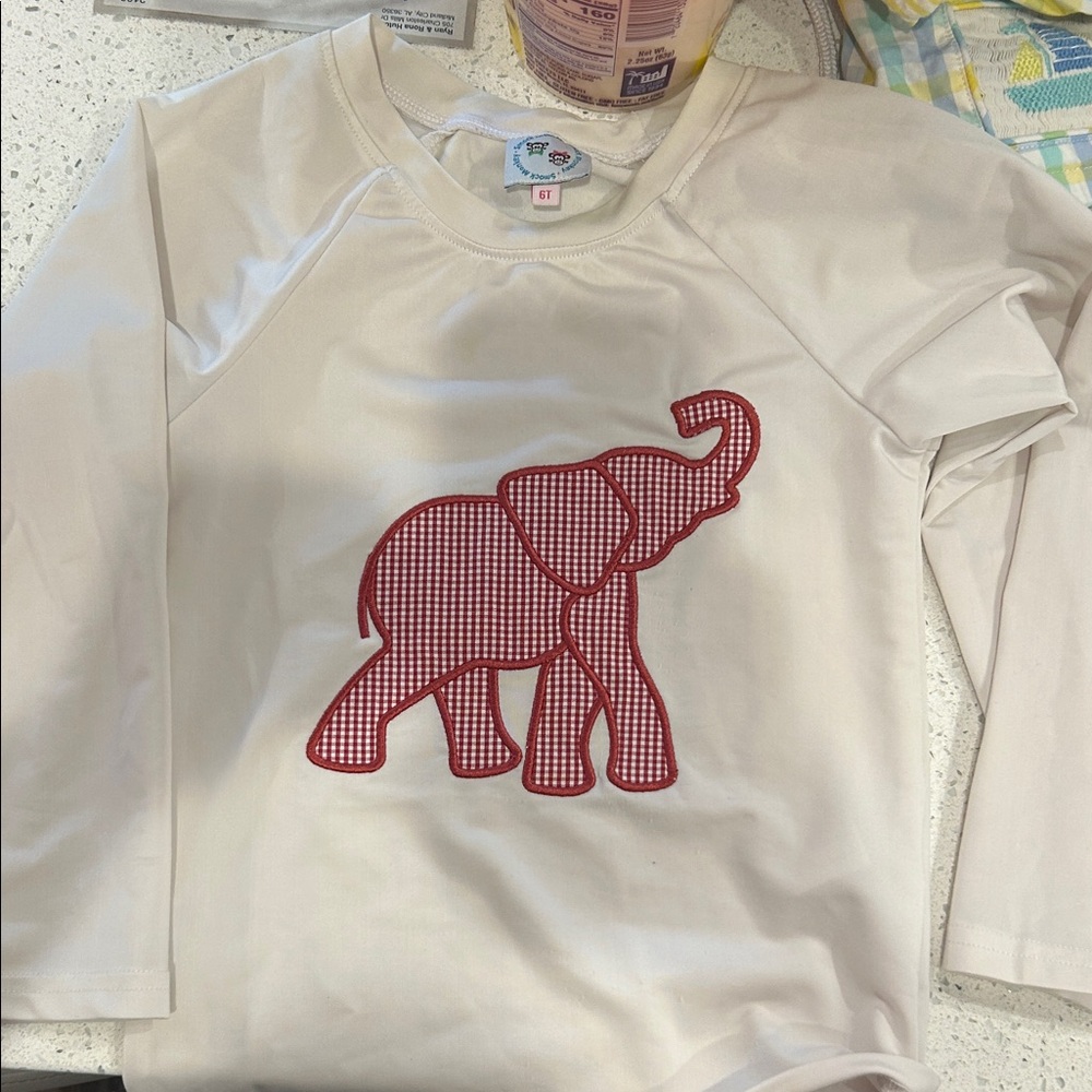 Kids Cream Rashguard with Red Elephant Print